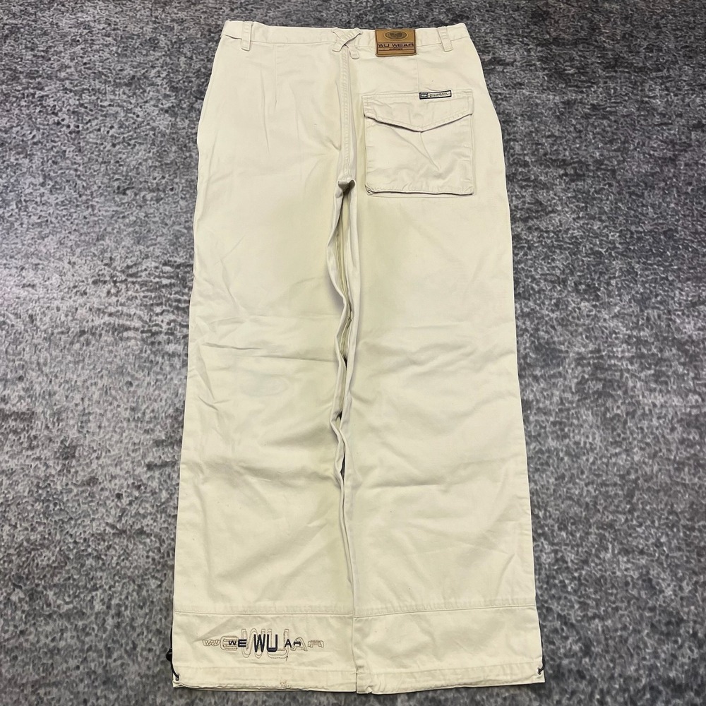 Vintage Wu Wear Pants Mens 34x30 Cream Baggy Embroidered Hip-Hop Skater Y2K‎ - Picture 2 of 16